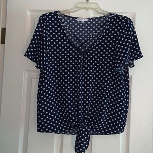 Tie-up polka dot blouse